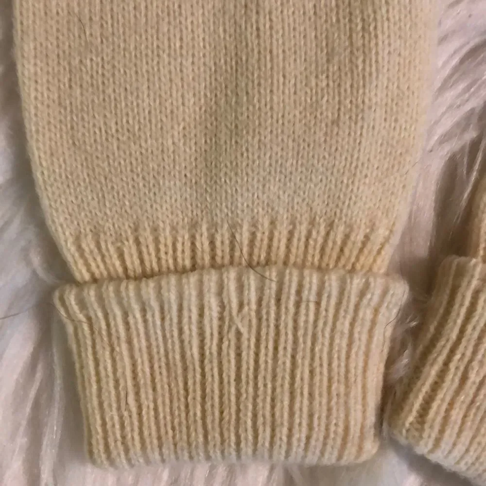 Ladies Vintage Knit Gloves Faux Leather Palms